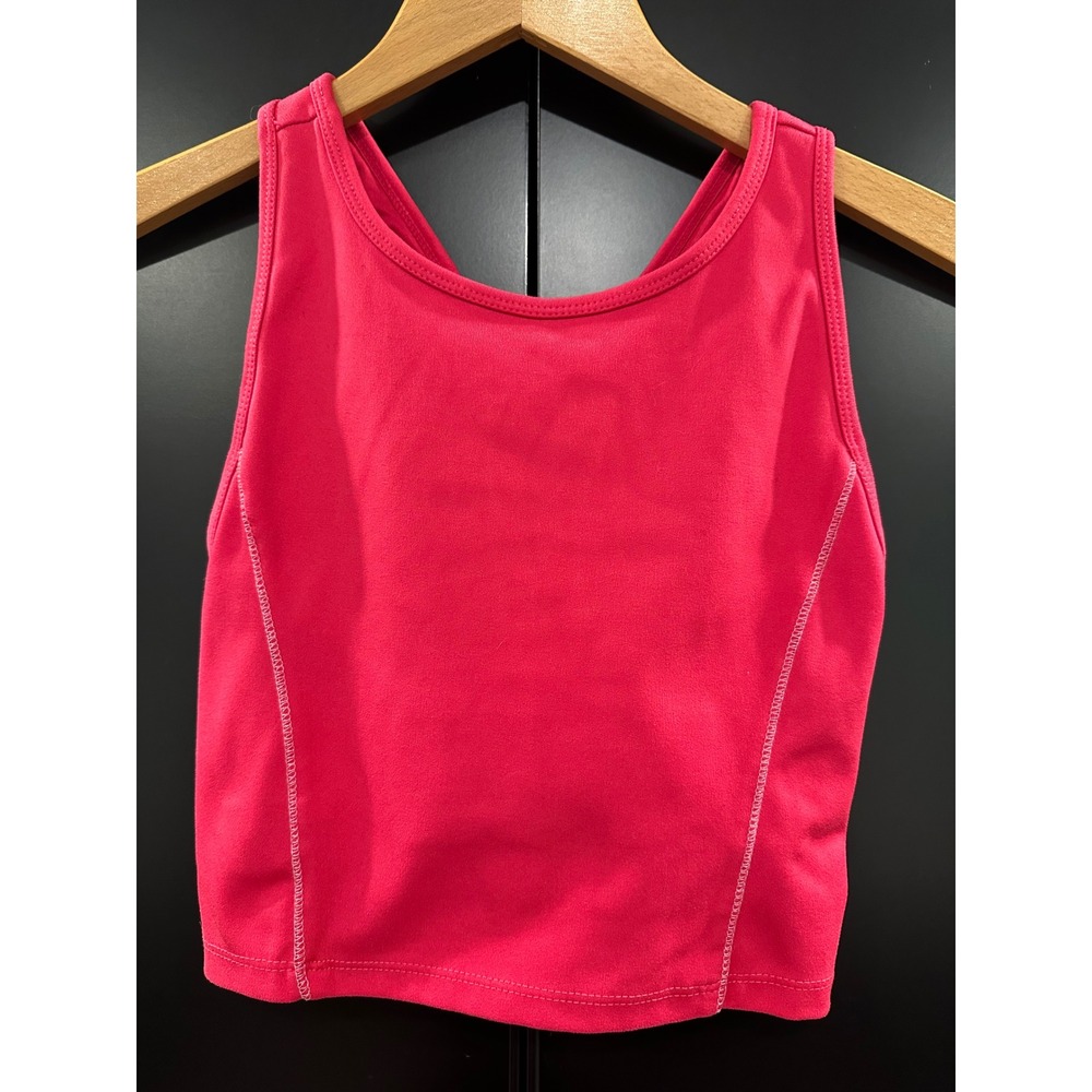 Jessica Simpson Active Pink Crisscross Back Crop Top Tank with Shelf Bra XS